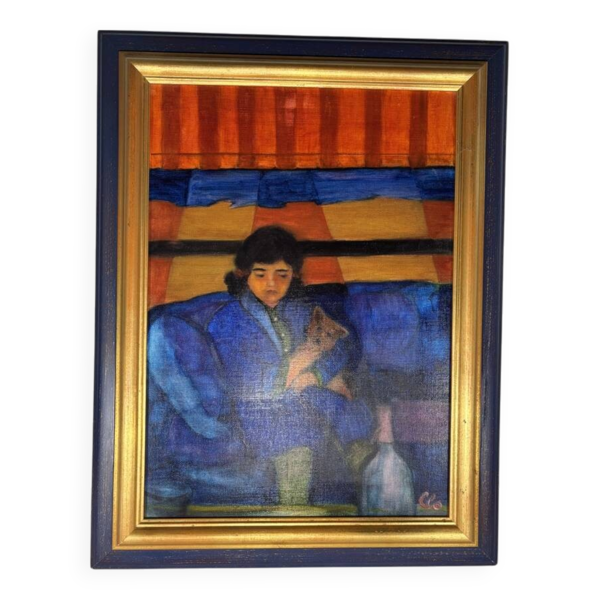 Tableau huile sur toile ''French Childhood'' 1980