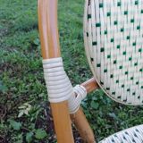 Set of 8 Parisian rattan bistro chairs braiding green and ecru