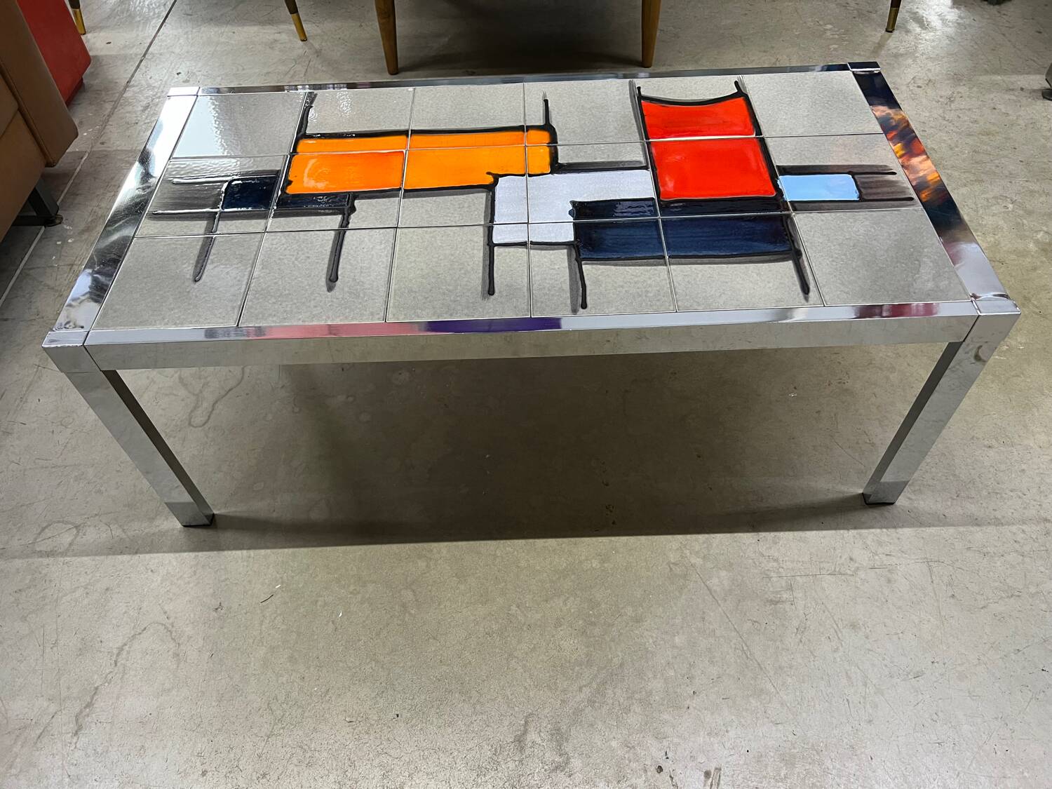 Vintage 70's chrome ceramic coffee table antonio de nisco for juliette belarti