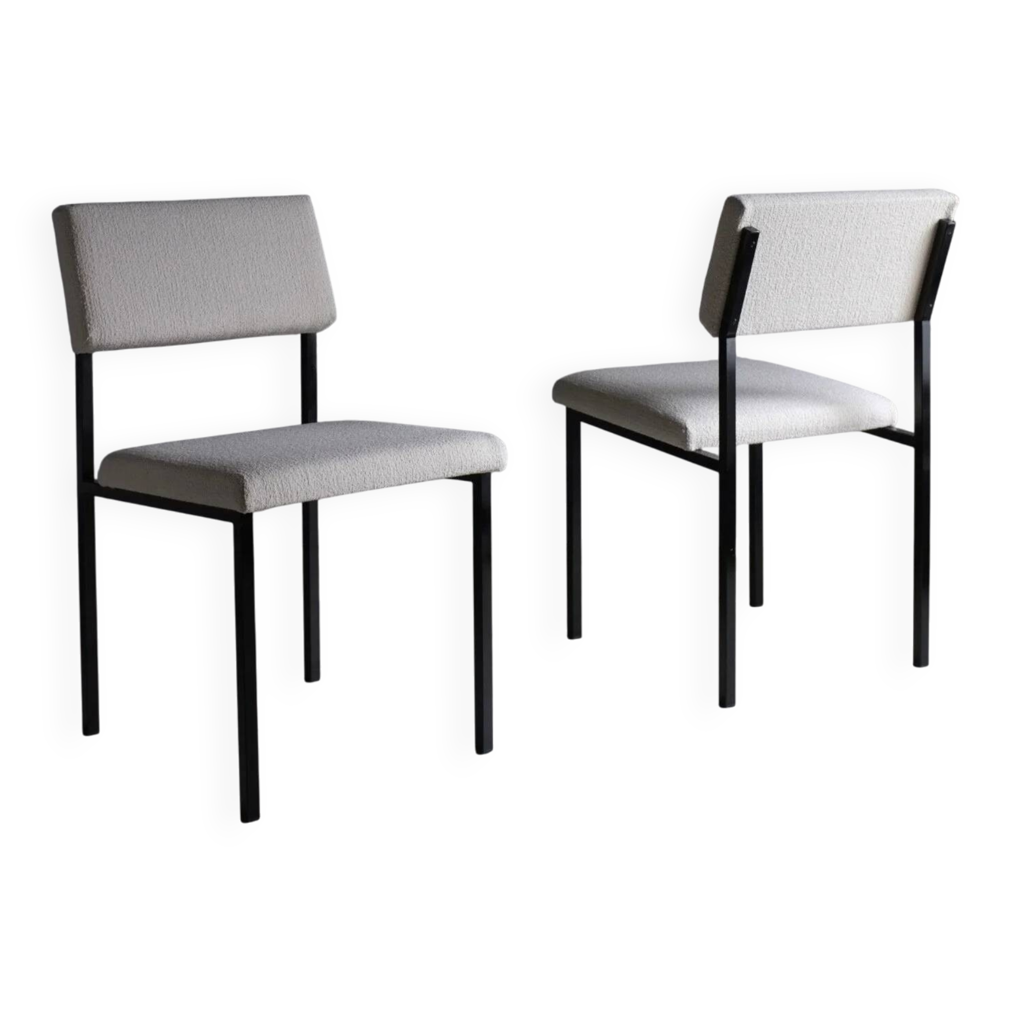 White boucle black metal chairs | Kembo | Netherlands | 1960s