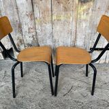 Paire de chaise ancienne metal noir + assise & dossier bois