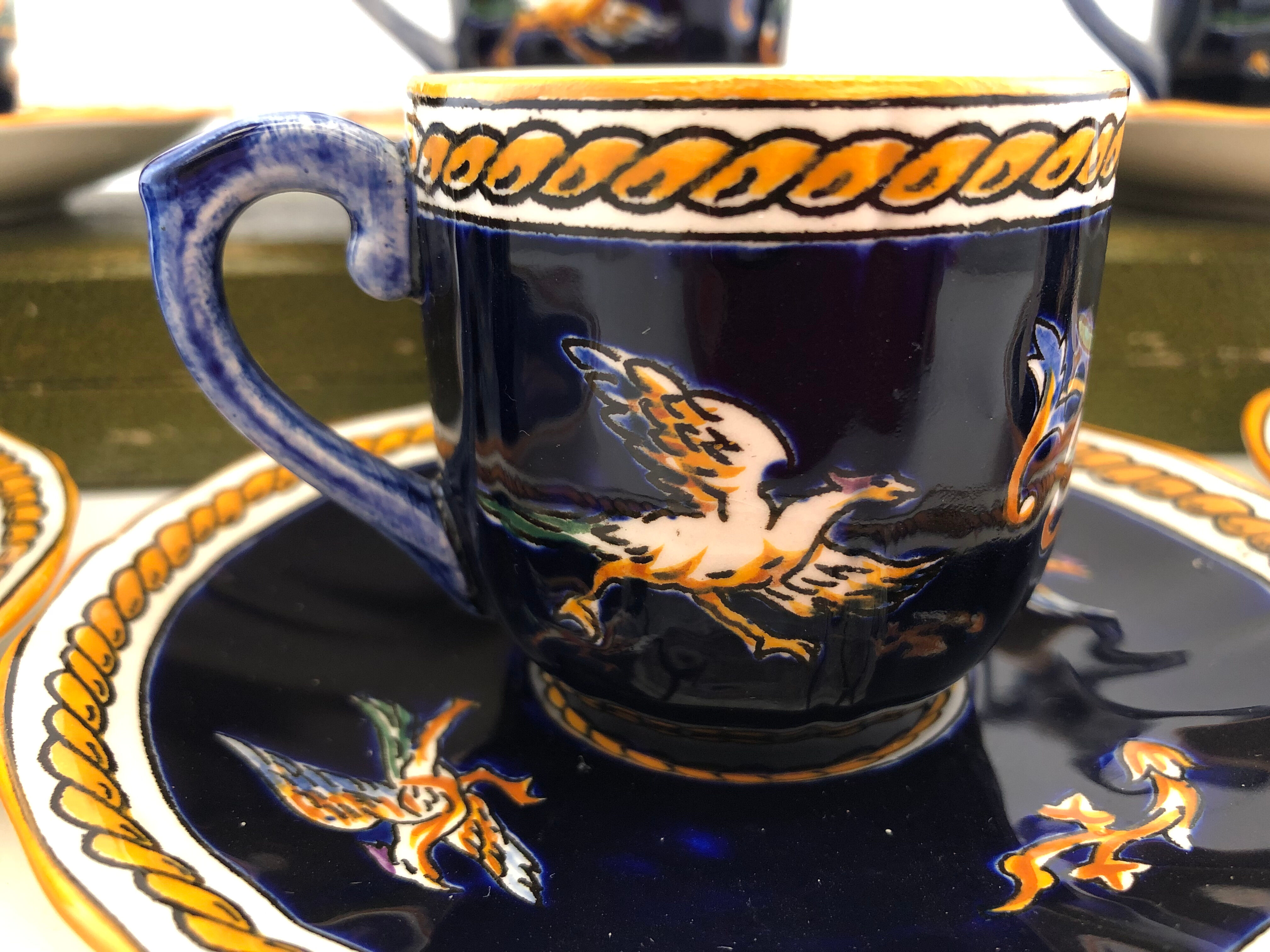 6 tasses café bleu Gien Renaissance