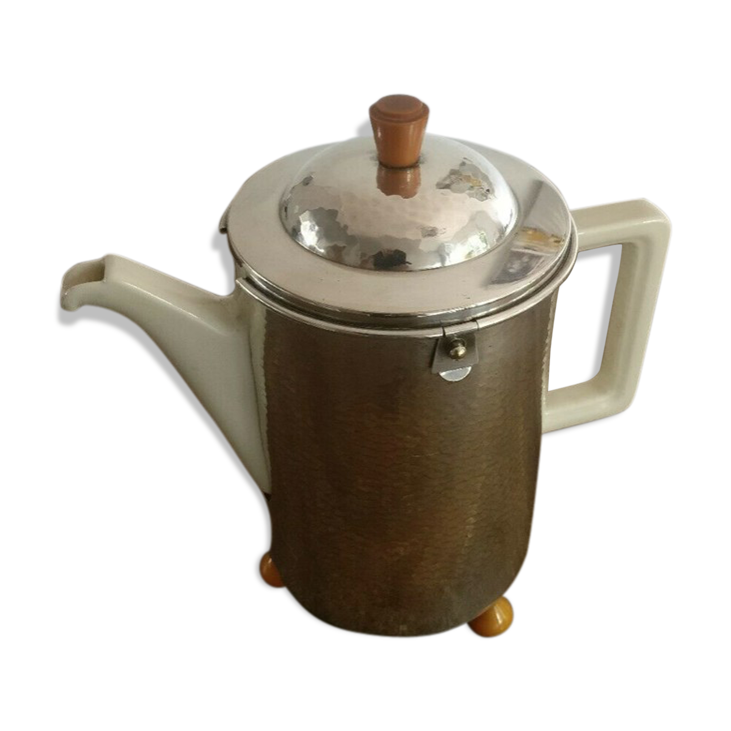 Teapot art deco thermos Bauscher Weiden silver metal and Bakelite feet 1930's