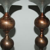Pair of brutalist aluminum and copper candle holder
