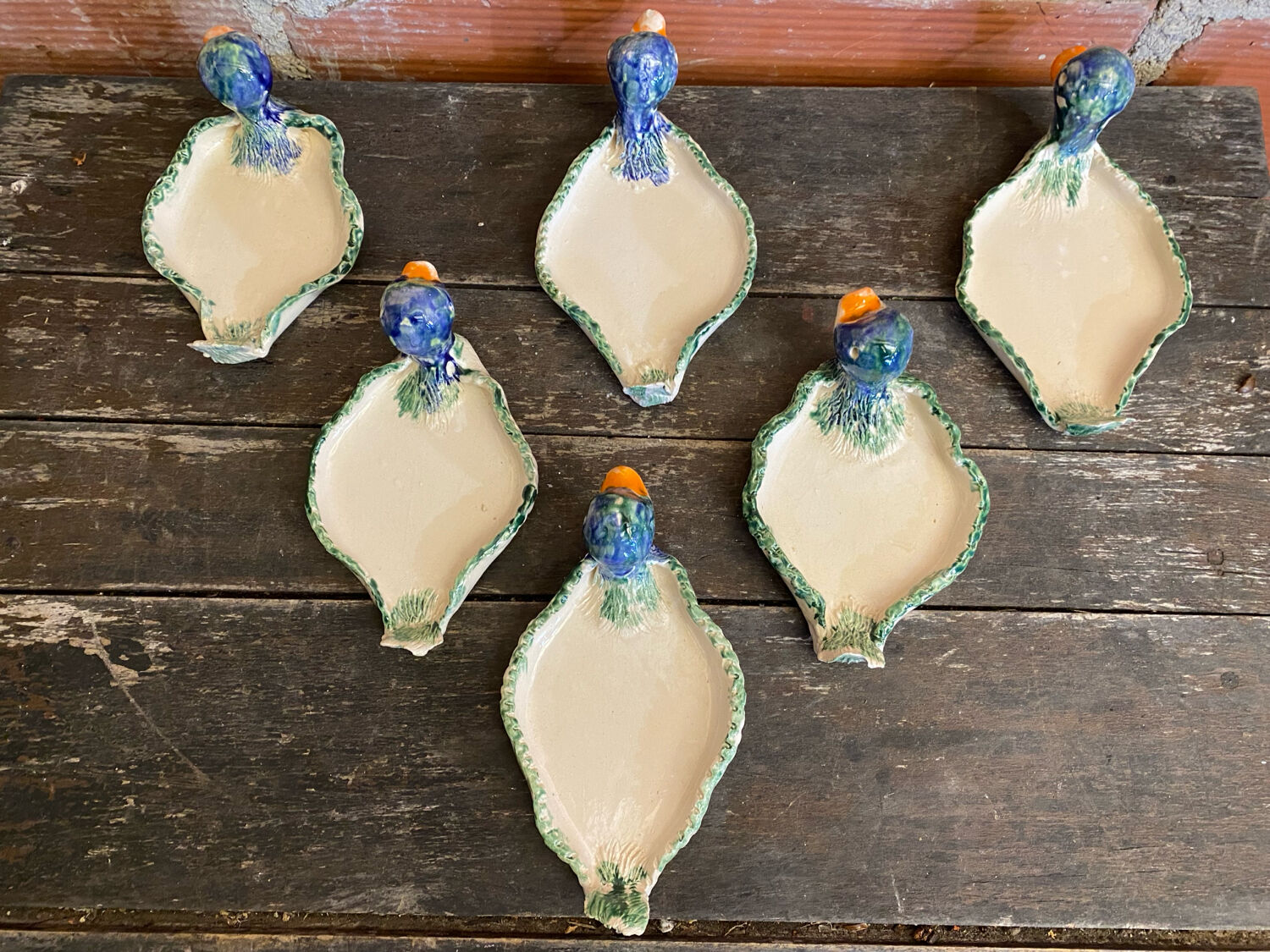 Plate + 6 Duck-Shaped Foie Gras Service Plates, Polychrome Ceramic