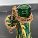 Bottle covered with rattan and scoubidou, 60s-70s