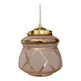 Vintage art deco globe pendant lamp in pink and gold glass