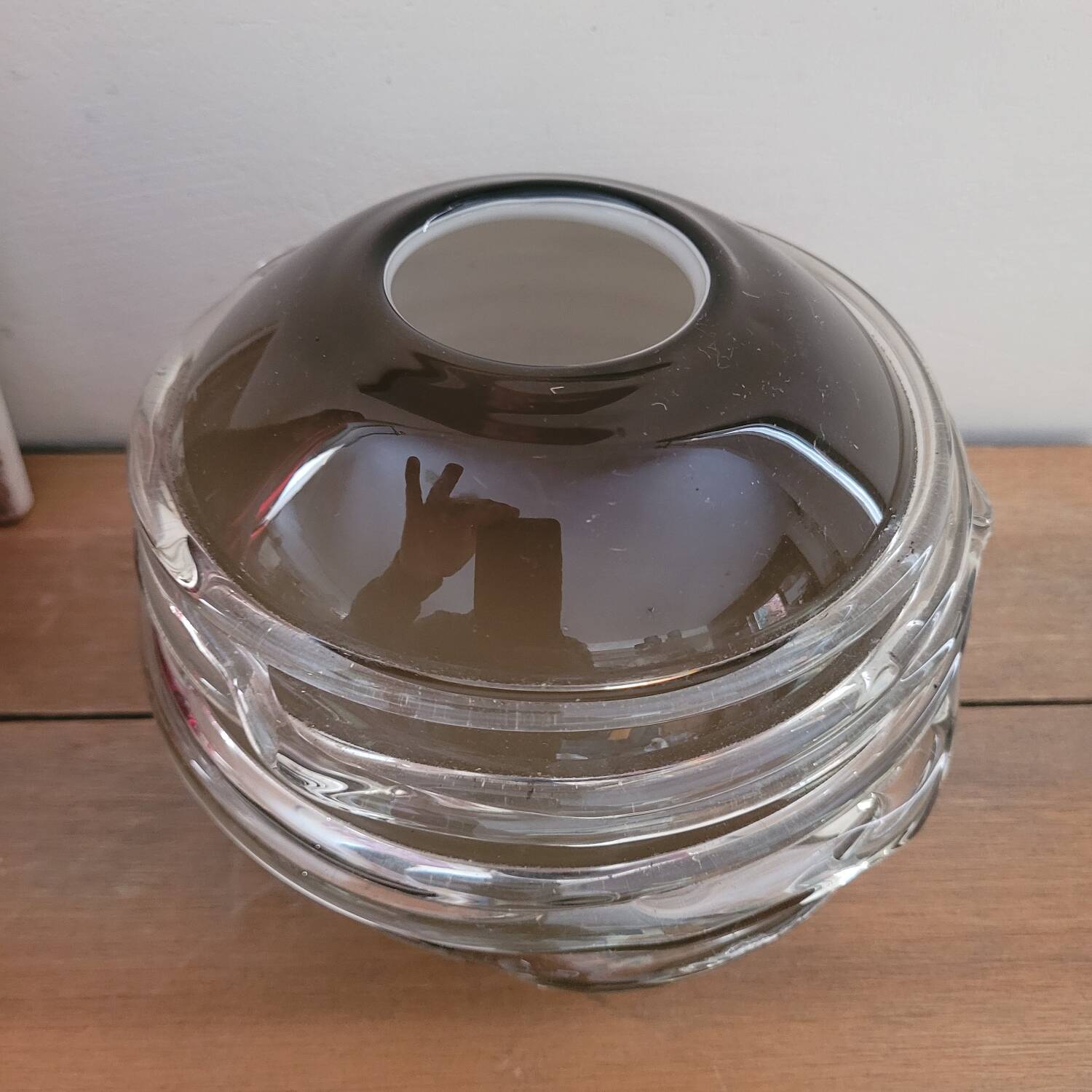 Smoked glass vase with applied threads – 1970s