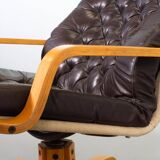 Noboru Nakamura Design Chocolate Brown Padded Leatherette Swivel Chairs 70s