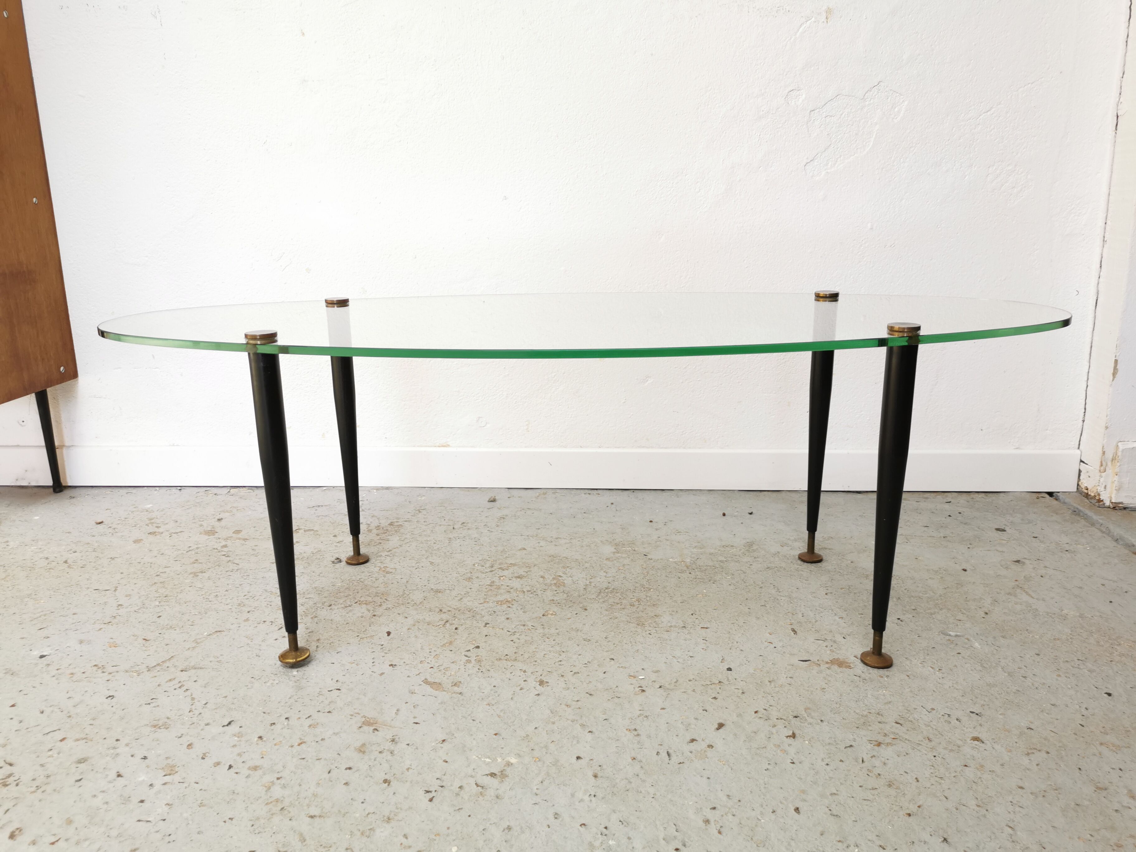 Table basse vintage 1950 verre métal et laiton