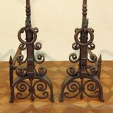 Paire chenets Art Déco en fer forgé