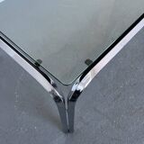 Table basse vintage avec cadre en verre et chrome, années 1970