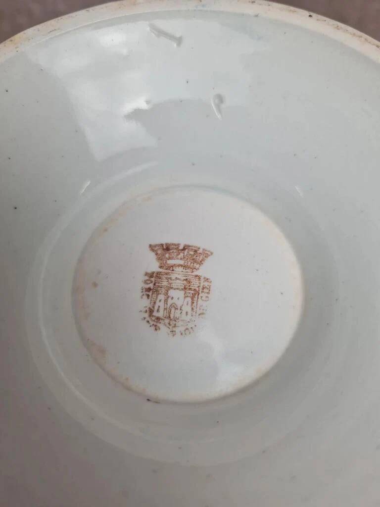 Antique Gien soup tureen with blue thistle decoration, ironstone.