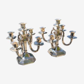 Bougeoirs chandeliers en métal argenté style Régence 70'S