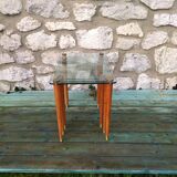 Nesting tables 50s in glass wood and brass