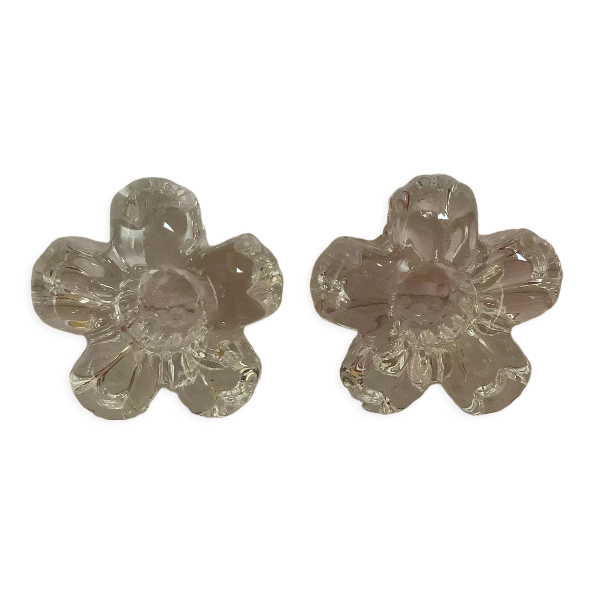 Pair of glass flower candle holders