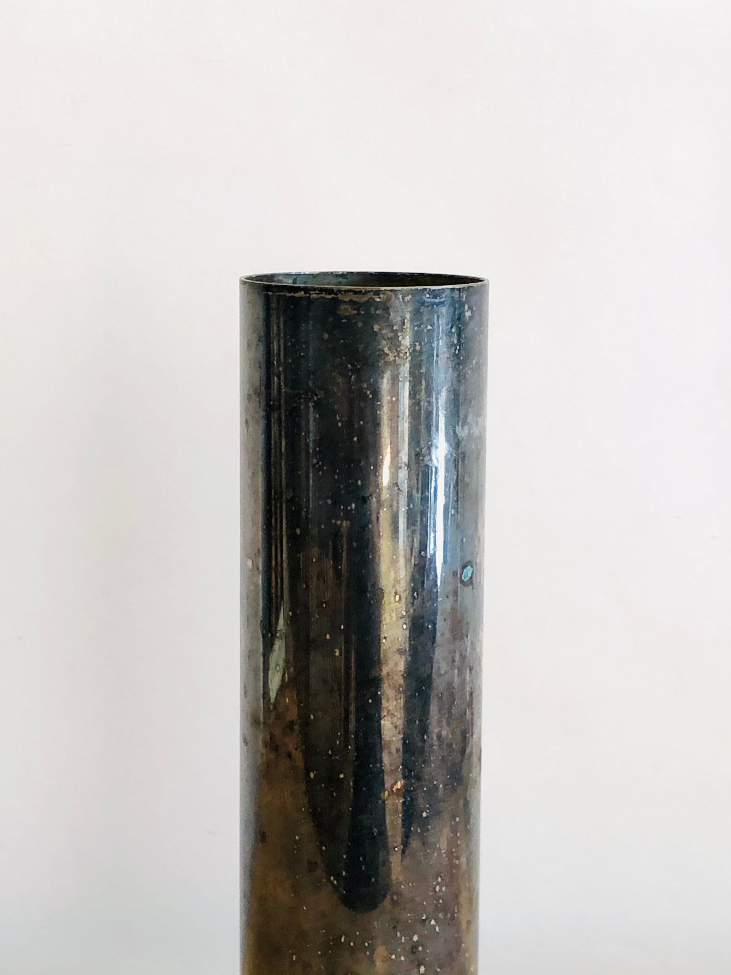 Vase for dried flowers in old brass shell