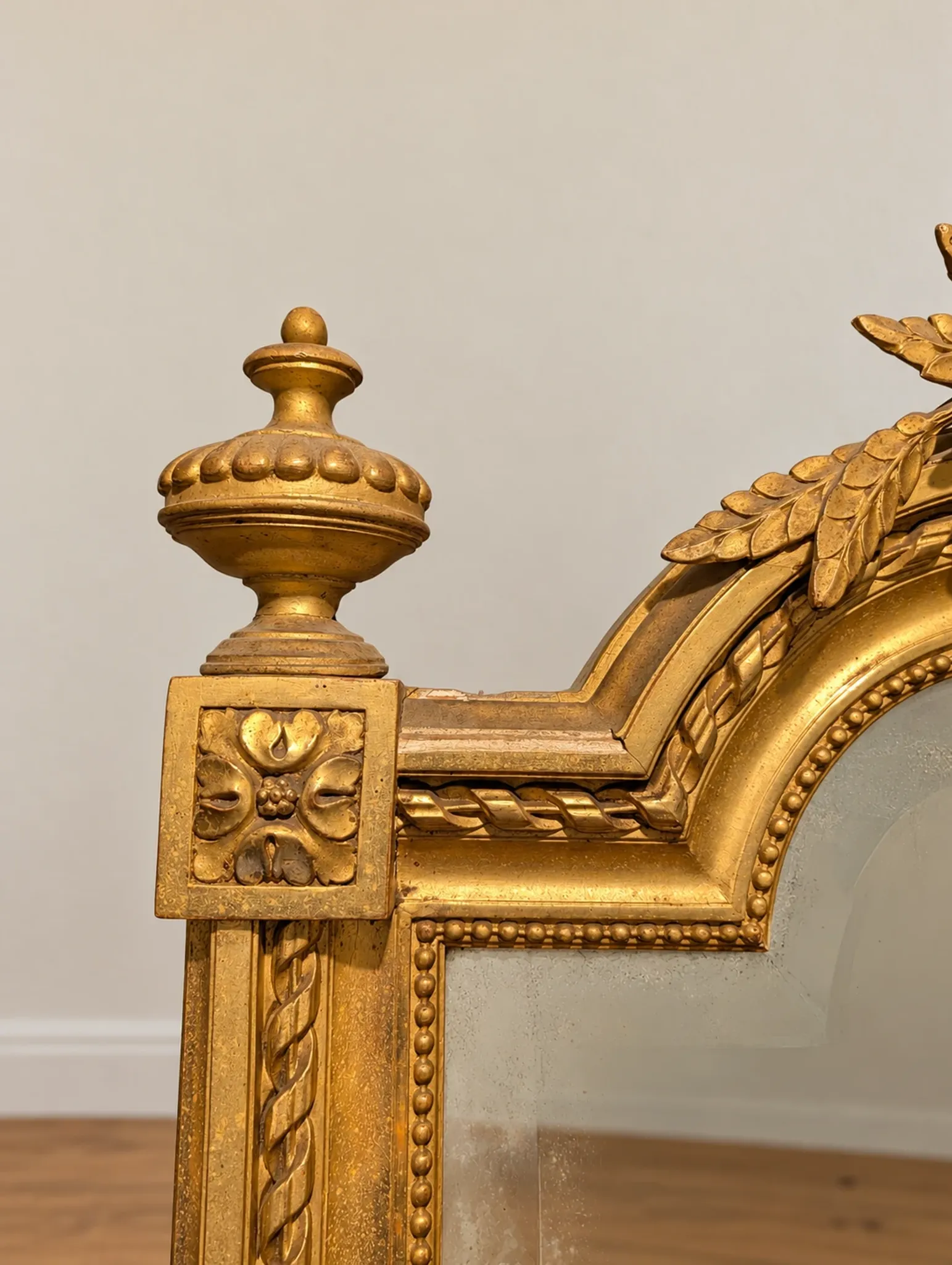 Large antique gilded fireplace mirror, Louis style