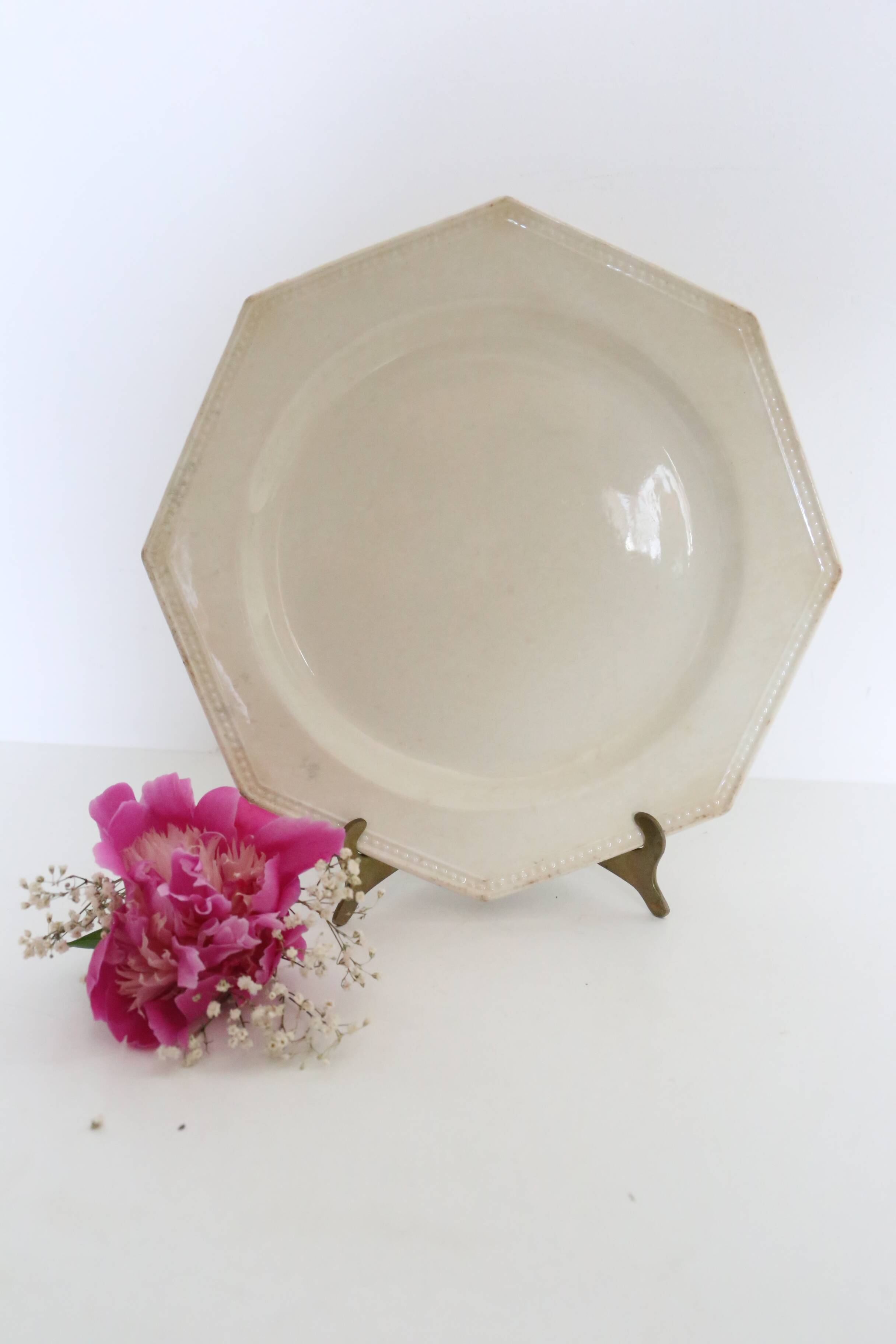 Creil and Montereau plates, 19th century, Perle model, ivory / set of 3