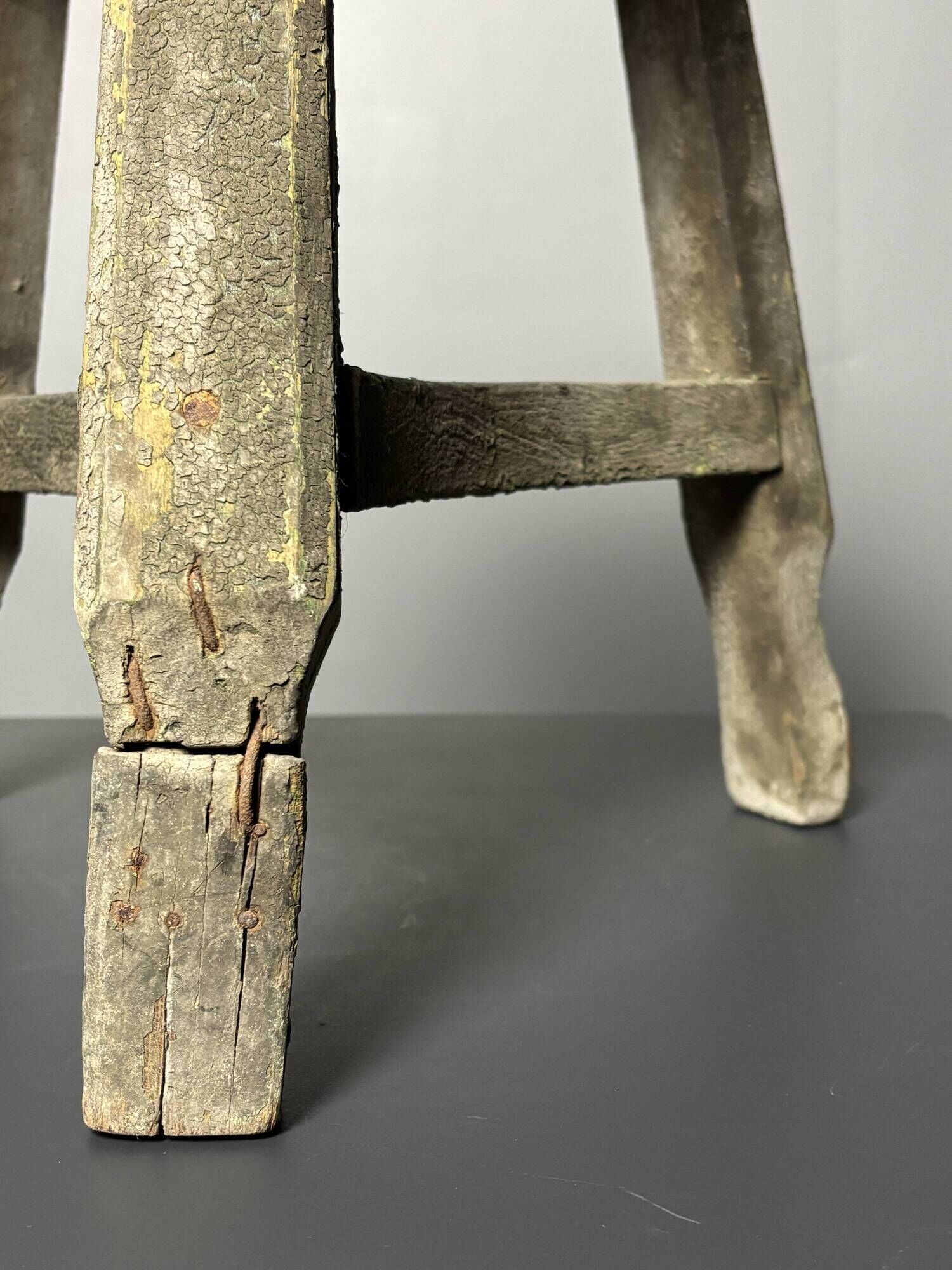 Antique distressed wabi sabi rustic patinated farmhouse workers stool 1900s