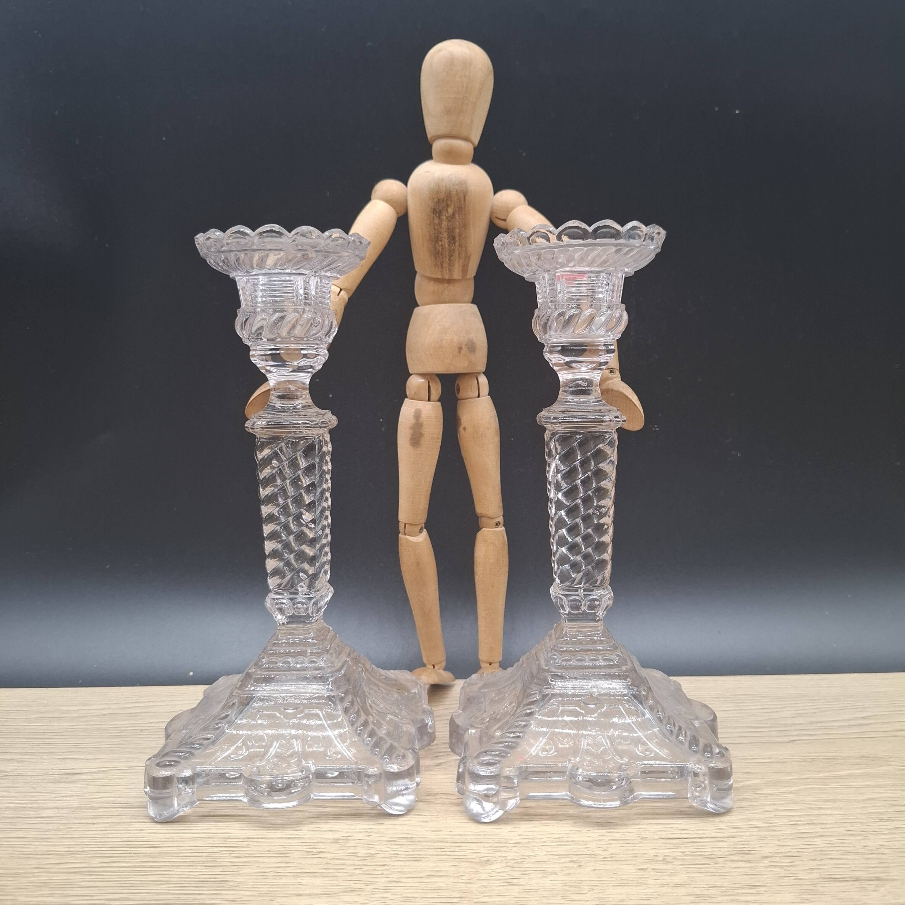 Pair of molded glass candlesticks