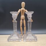 Pair of molded glass candlesticks