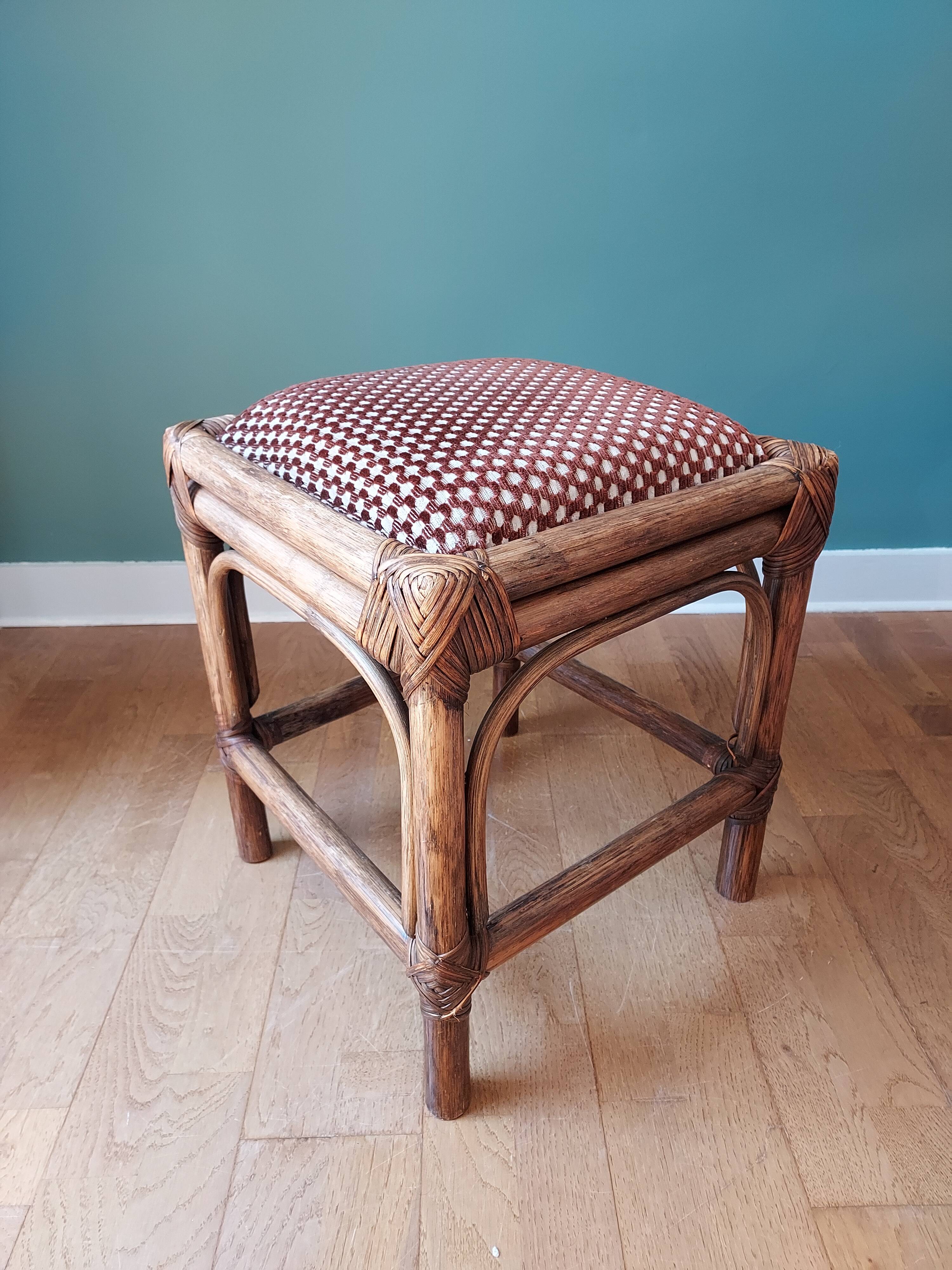 Rattan and velvet stool