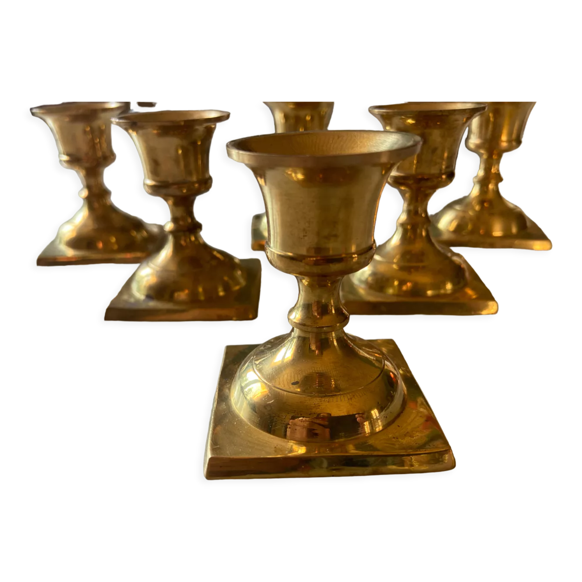 Series of 6 vintage brass candle holders