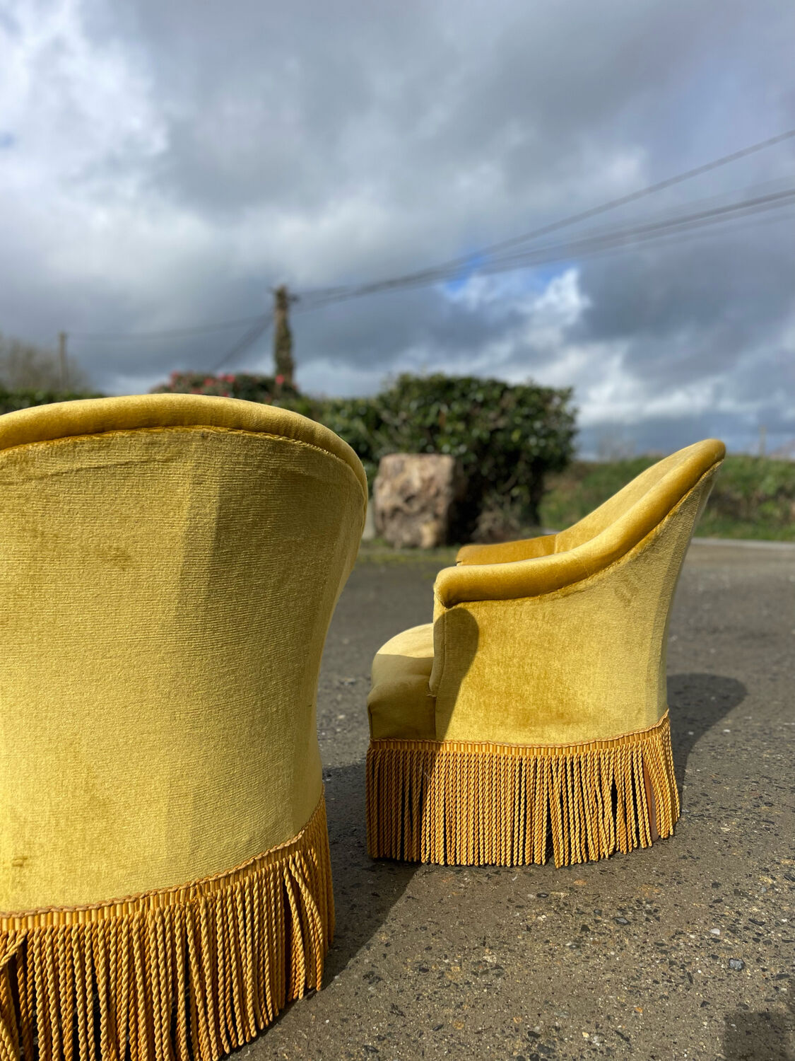 Pair of yellow toad armchairs