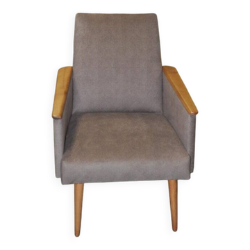 Paire de fauteuils en tissu gris avec accoudoirs laqués et bois - années 1960