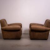 Mickey armchairs by Baxter Italy in Nabuk camel leather, circa 1998