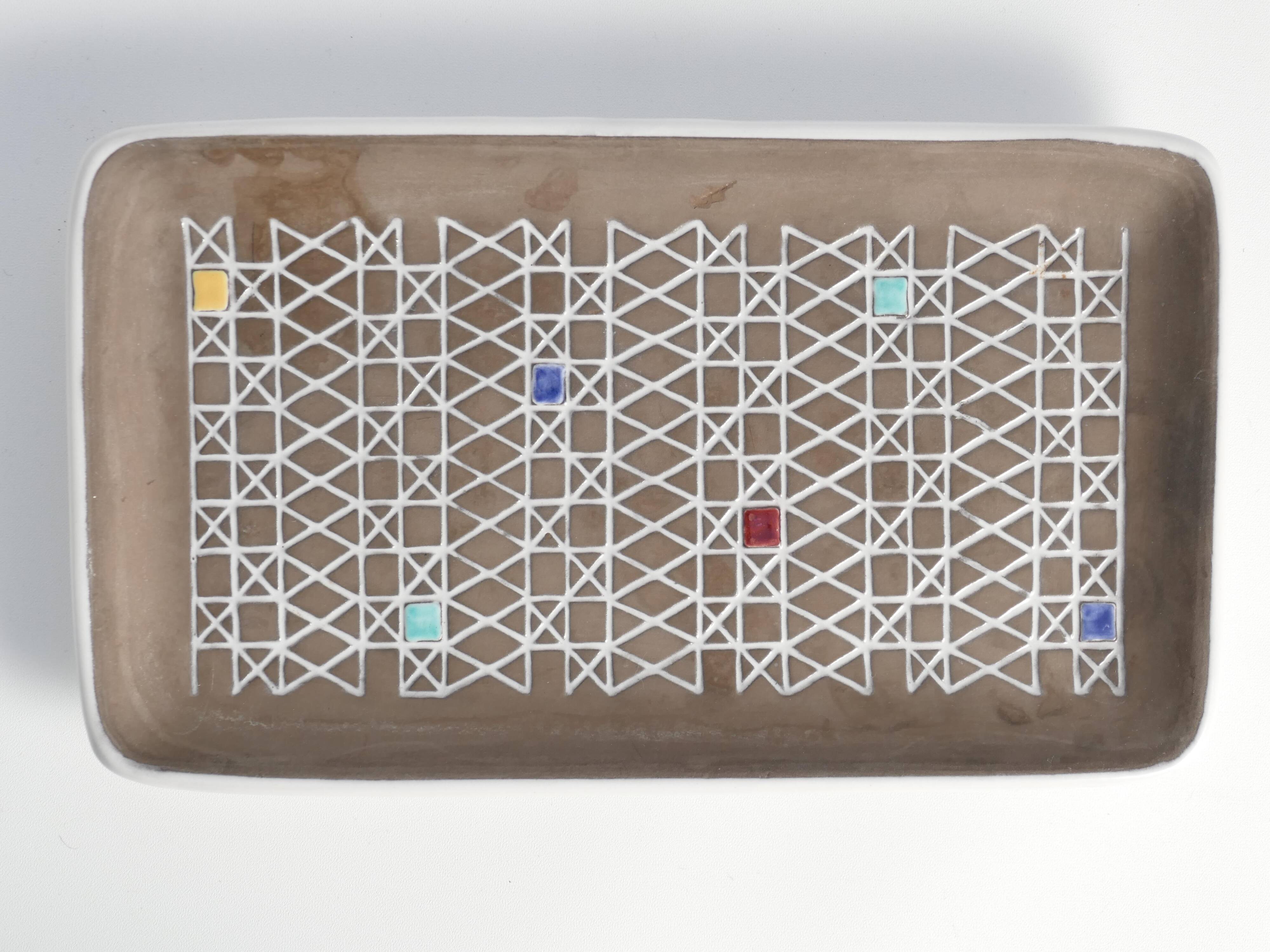 Brown and White "Corso" Ceramic Dish by Ingrid Atterberg for Upsala Ekeby, 1950s