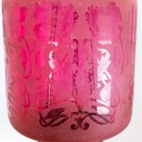 Antique pendant of pink opaline glass with brass edge and suspension from around 1860