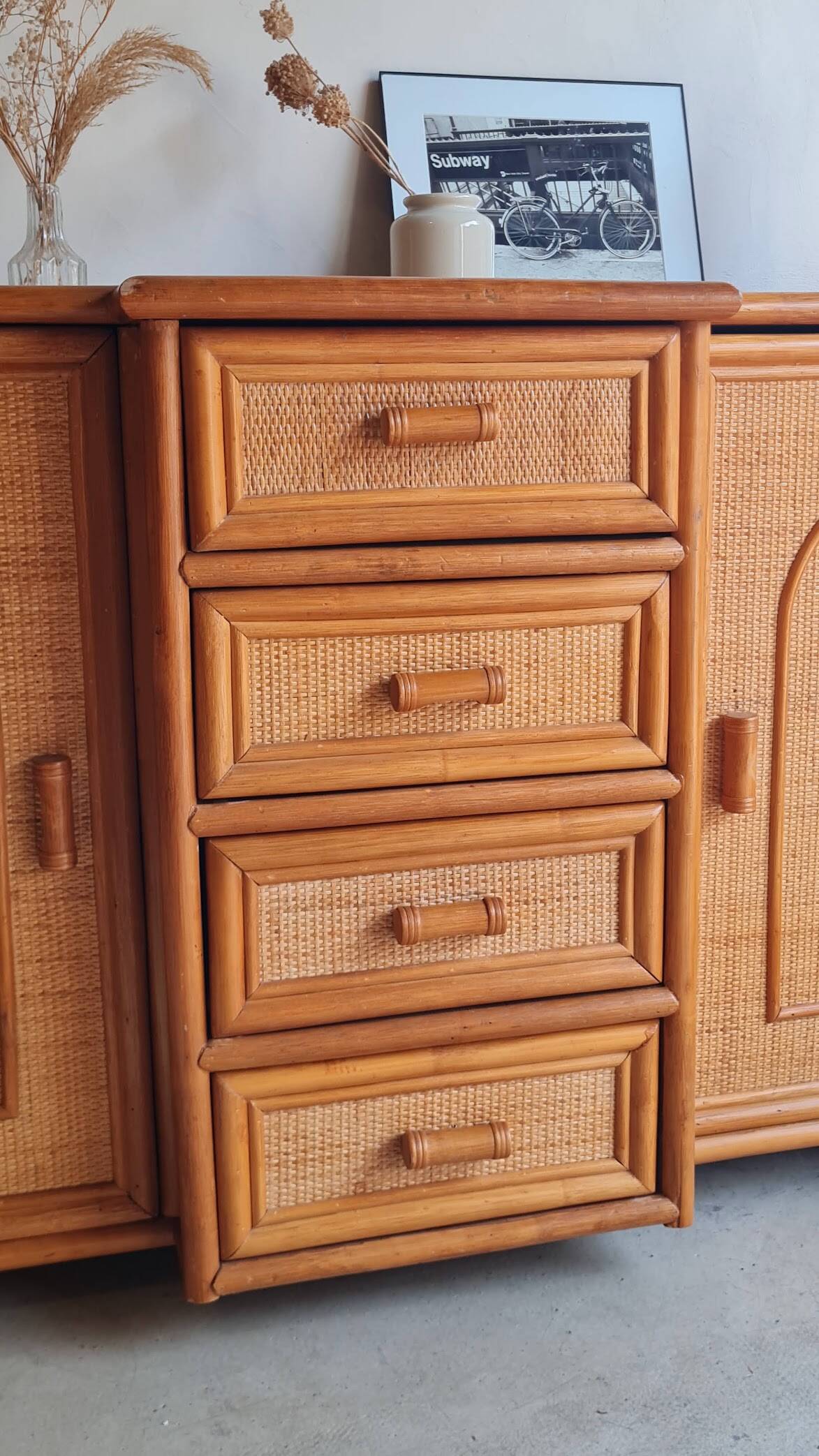 Enfilade en rotin, circa années 70