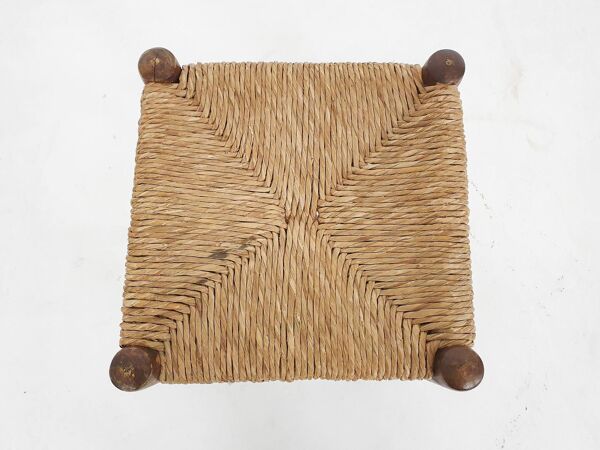 Tabouret en bois et paille, milieu XXème