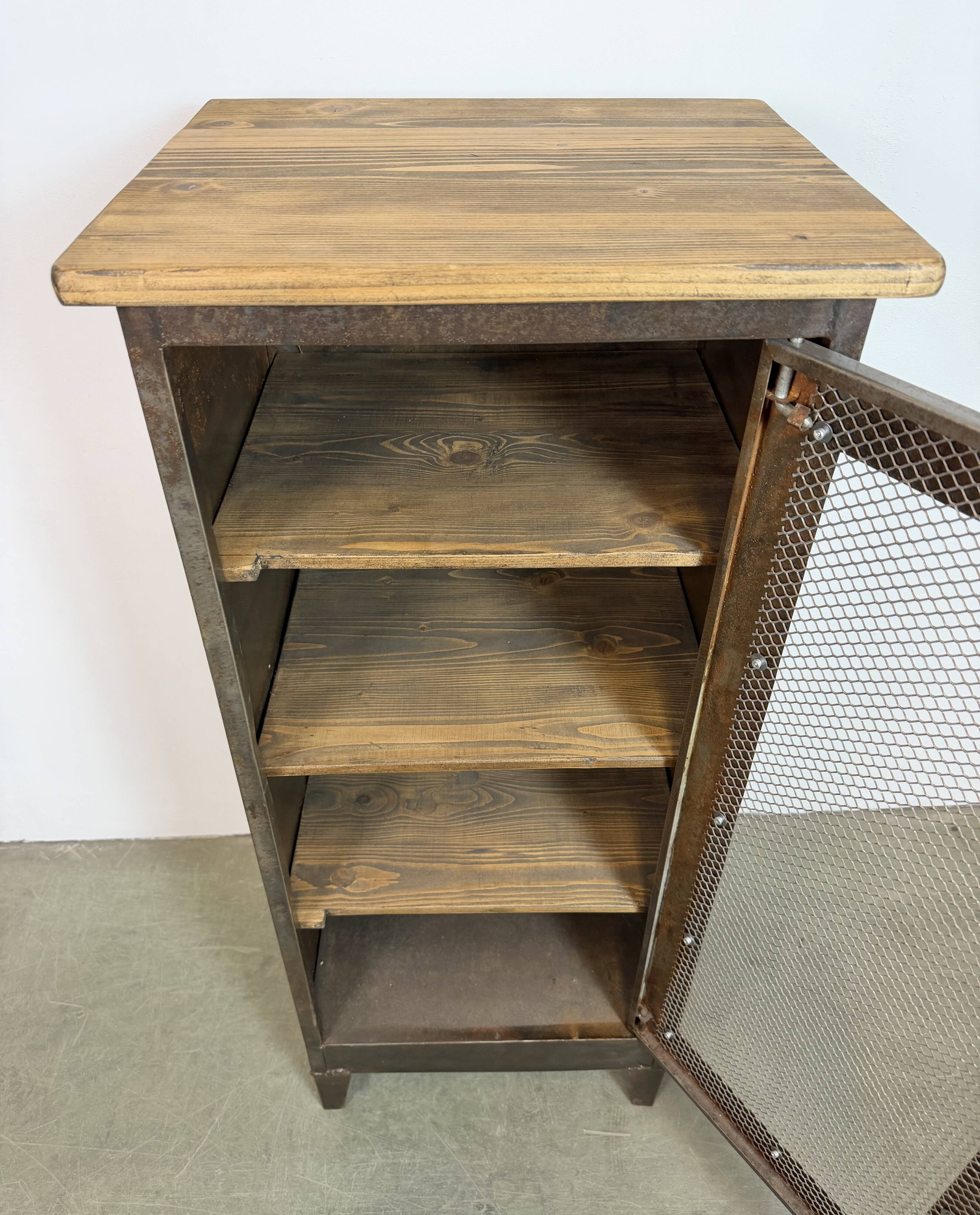 Industrial Iron Cabinet with Mesh Door, 1960s