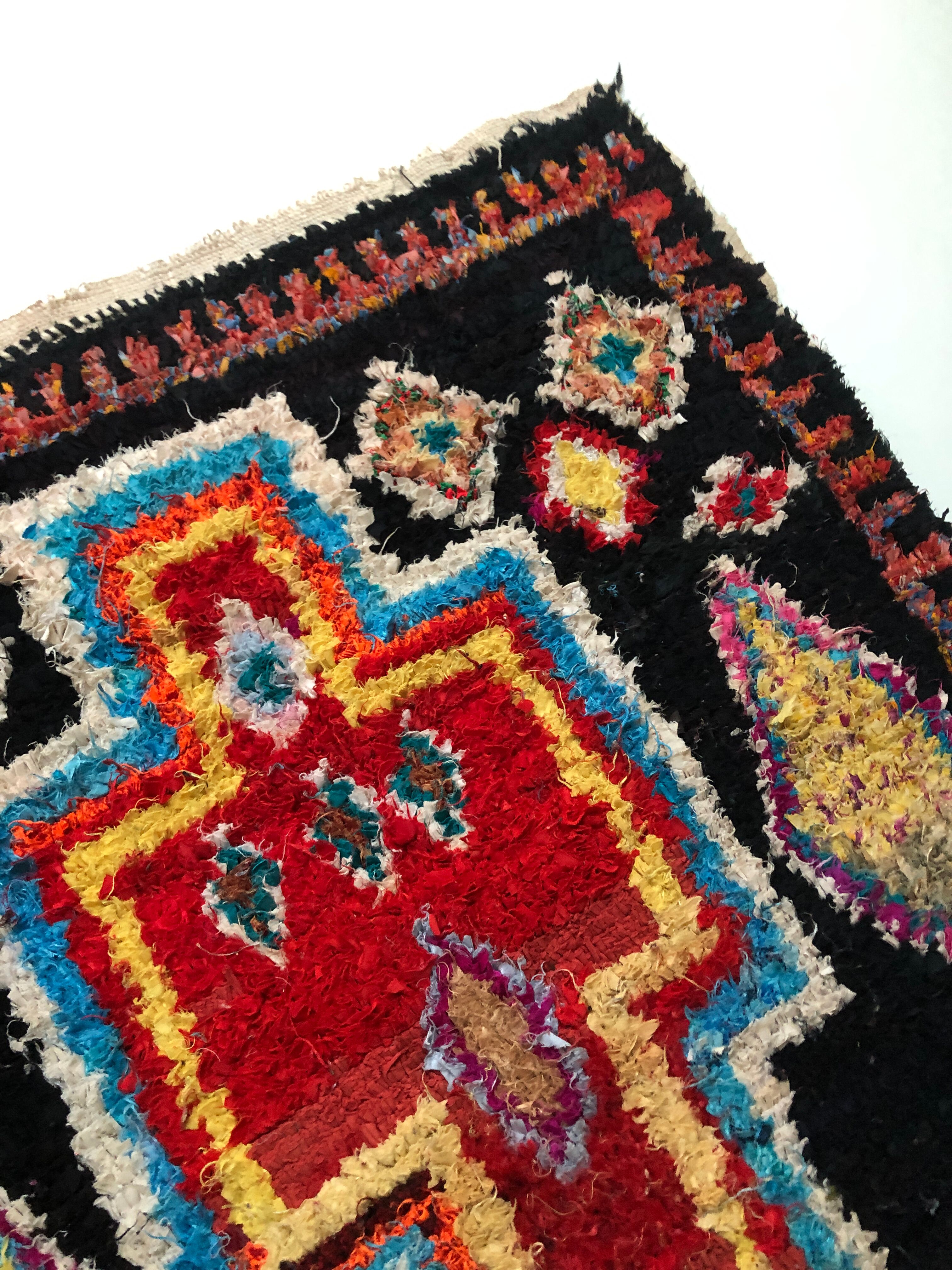 Moroccan Berber carpet Boucherouite 2.1x1.1m