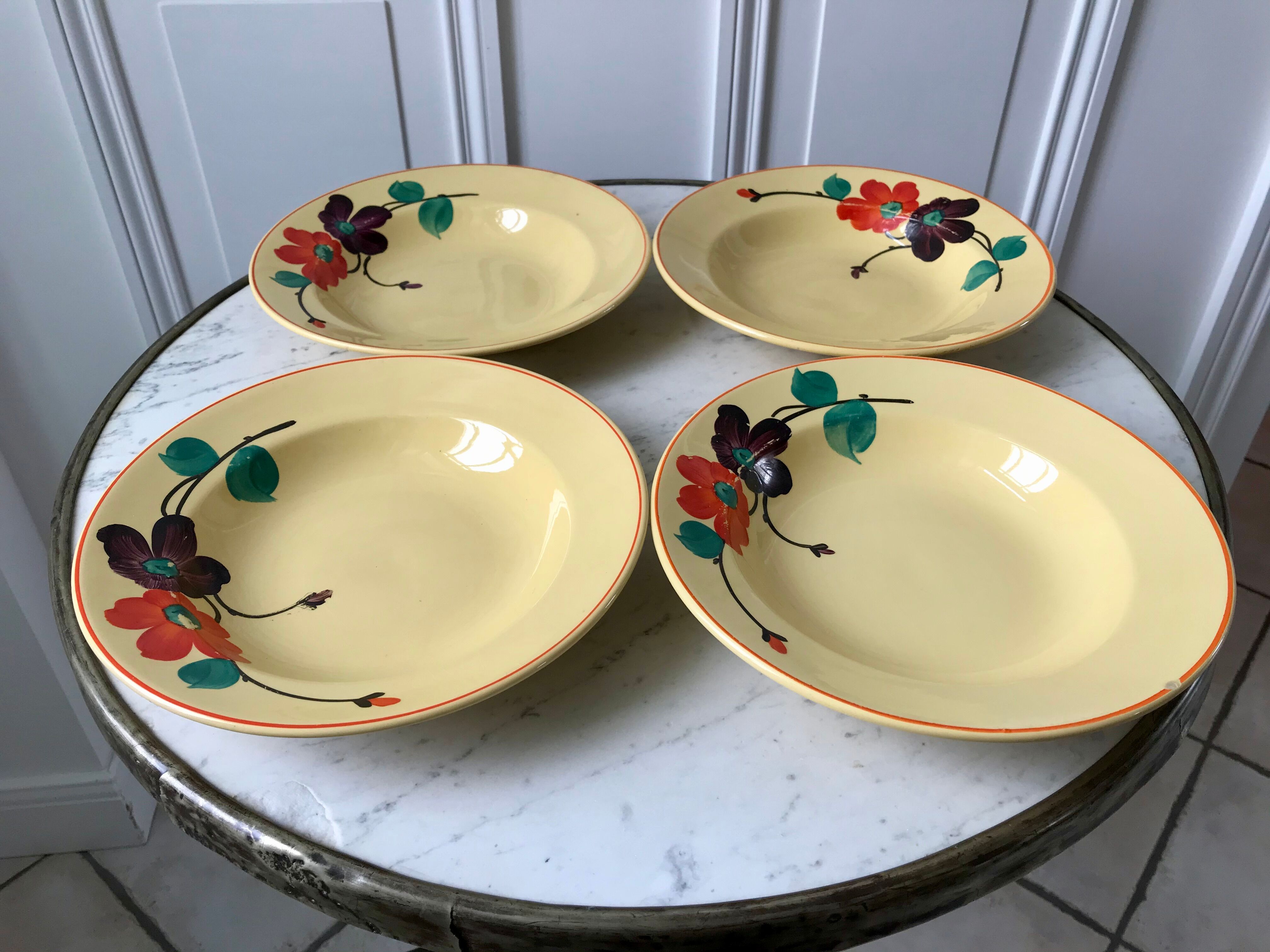 Lot of 4 hollow plates digoin sarreguemines model "ginette" years 30-40