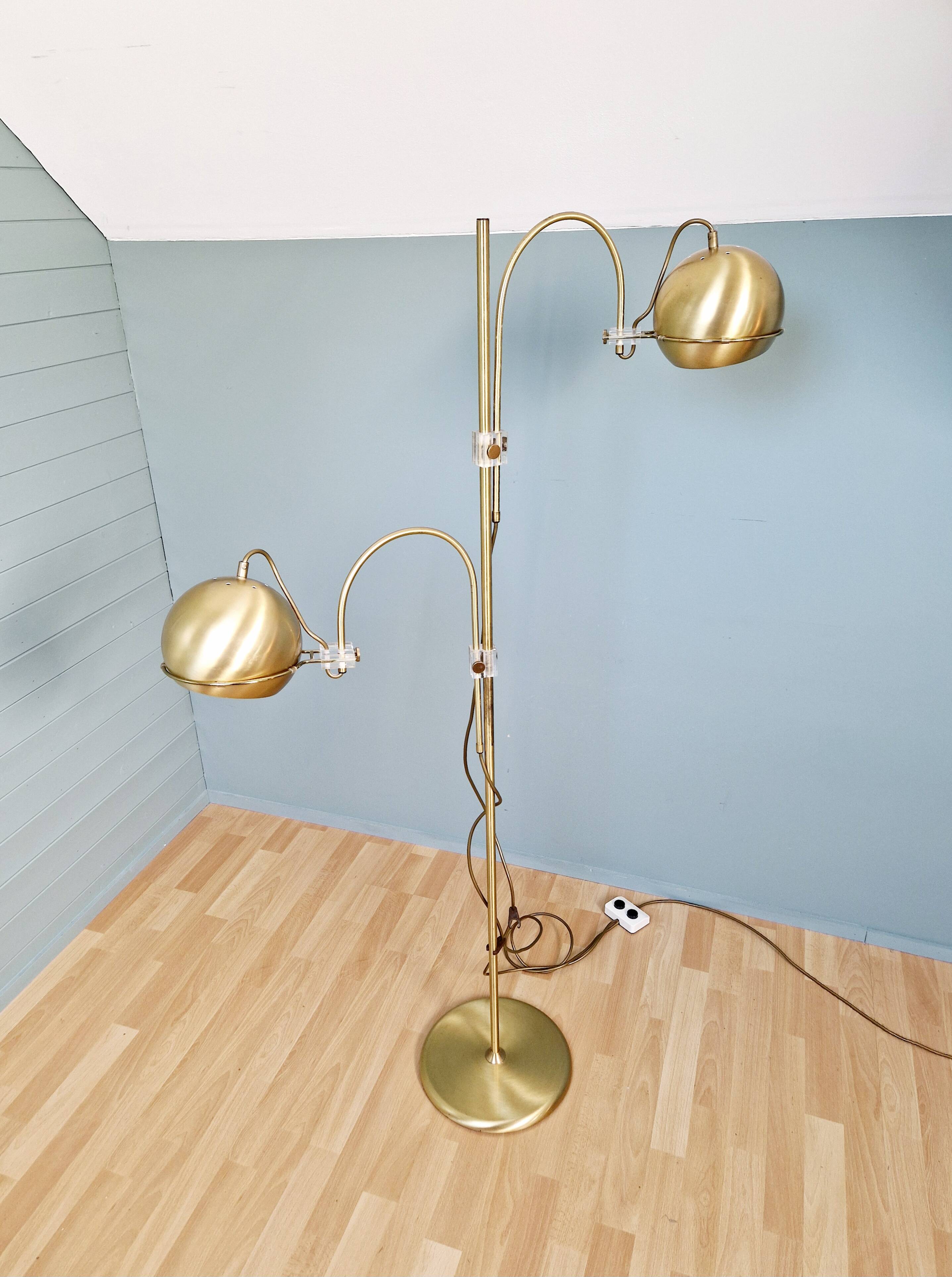 Eyeball double arc floor lamp in brass, GEPO (Netherlands), 1970s