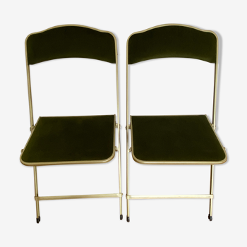 Chaises pliante vintage vert et doré