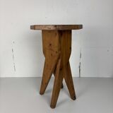Midcentury brutalist artisanal rustic handcrafted stool, France 1960s