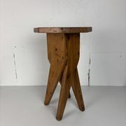 Midcentury brutalist artisanal rustic handcrafted stool, France 1960s