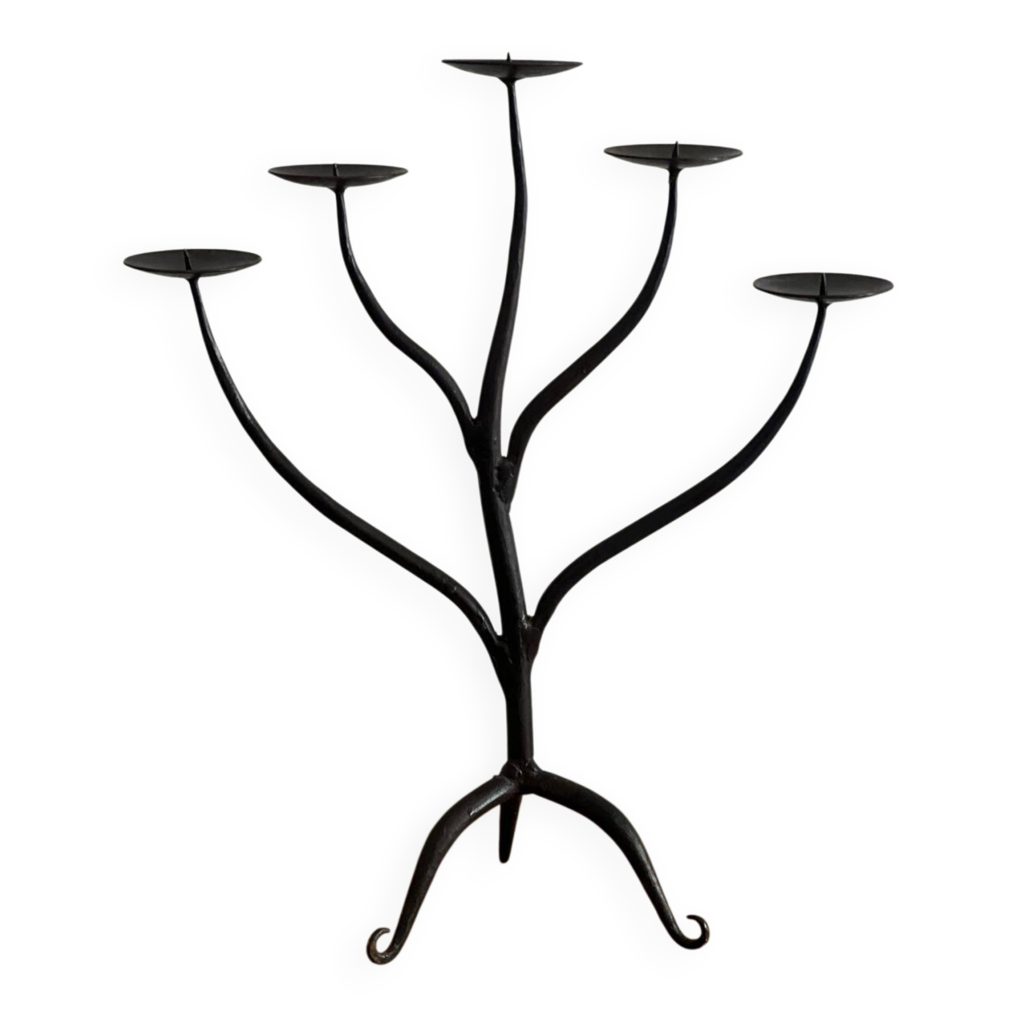 Brutaliser 5-branched mid century wrought iron candlestick – unique piece