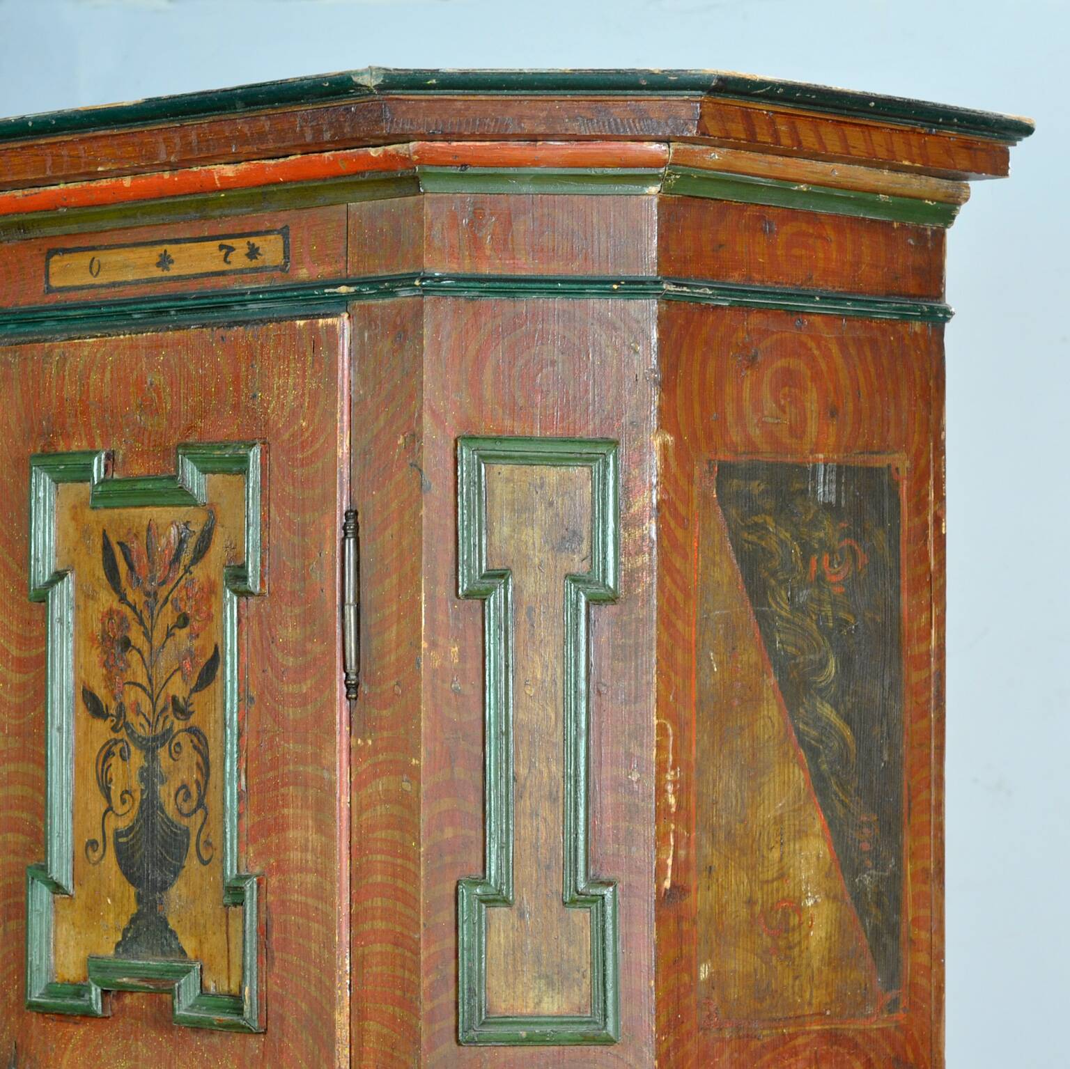 Hand Painted Folk Art Armoire/Bridal Cabinet, Southern Germany, Dated 1807