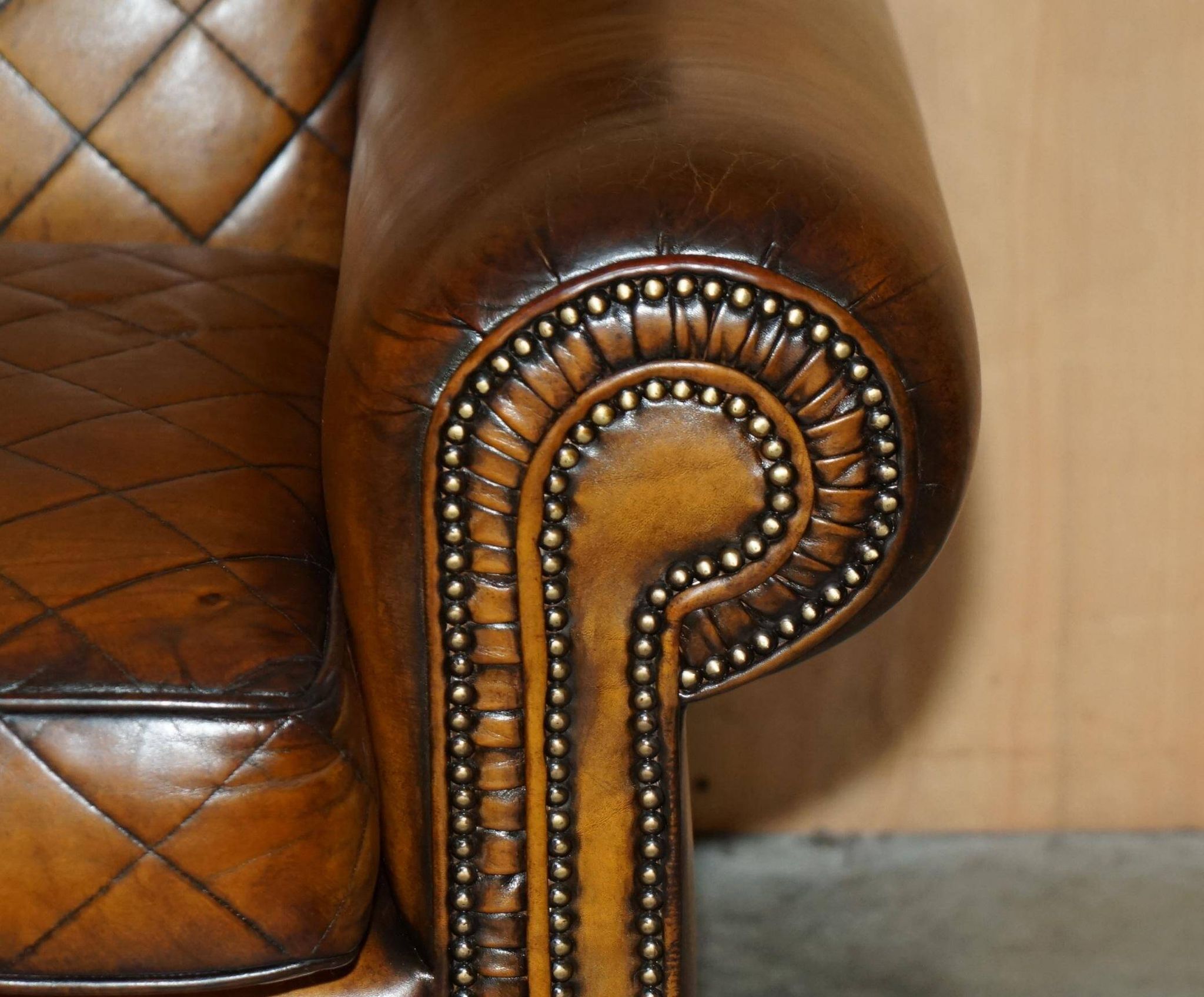 Mustang Leather Art Deco Style Sofa Fully Restored