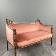 Louis XVI style canapé in carved wood and velvet, 20th century