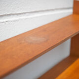 Wood bookcase shelf, wooden shelf on compass legs, storage unit, decoration