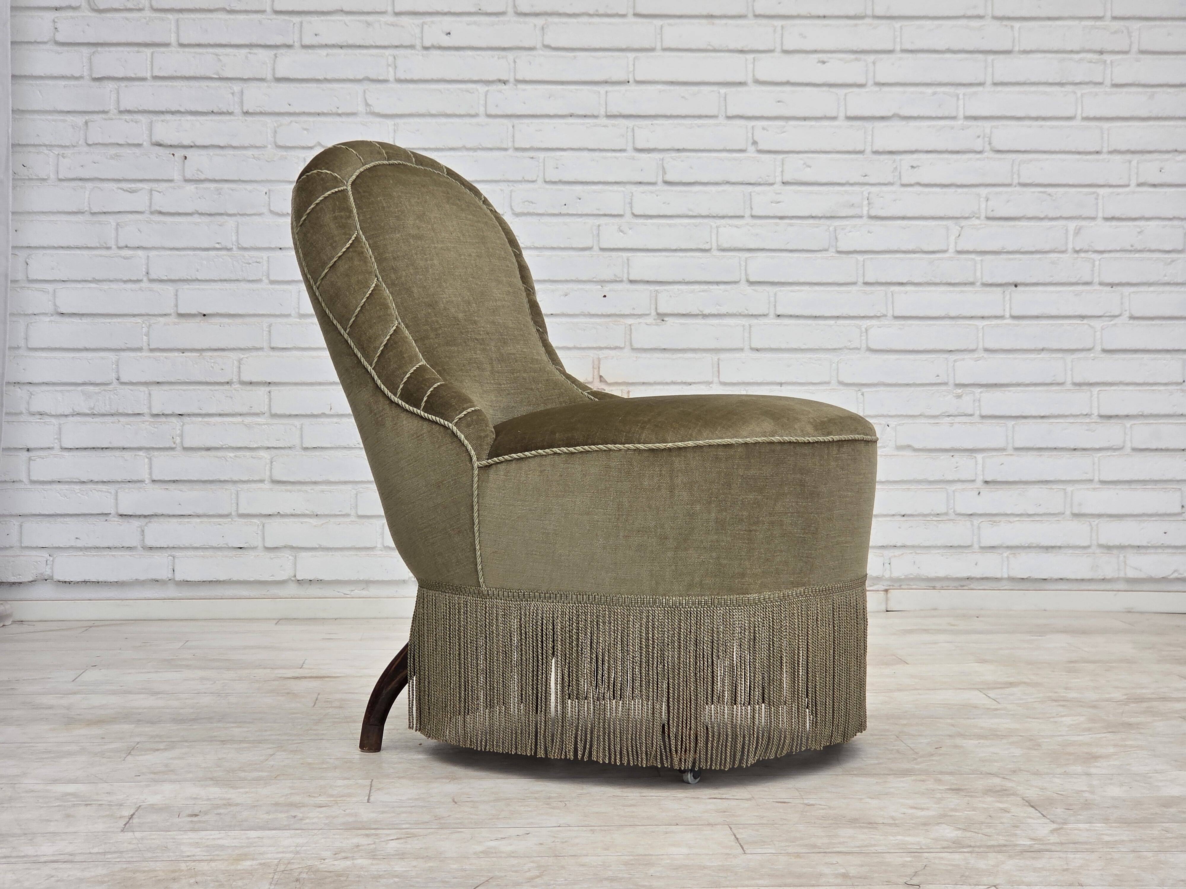 1960s, Danish easy chair, original green furniture velour.