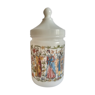 Pot apothicaire en opaline décor royauté moyen age  made in France - vintage