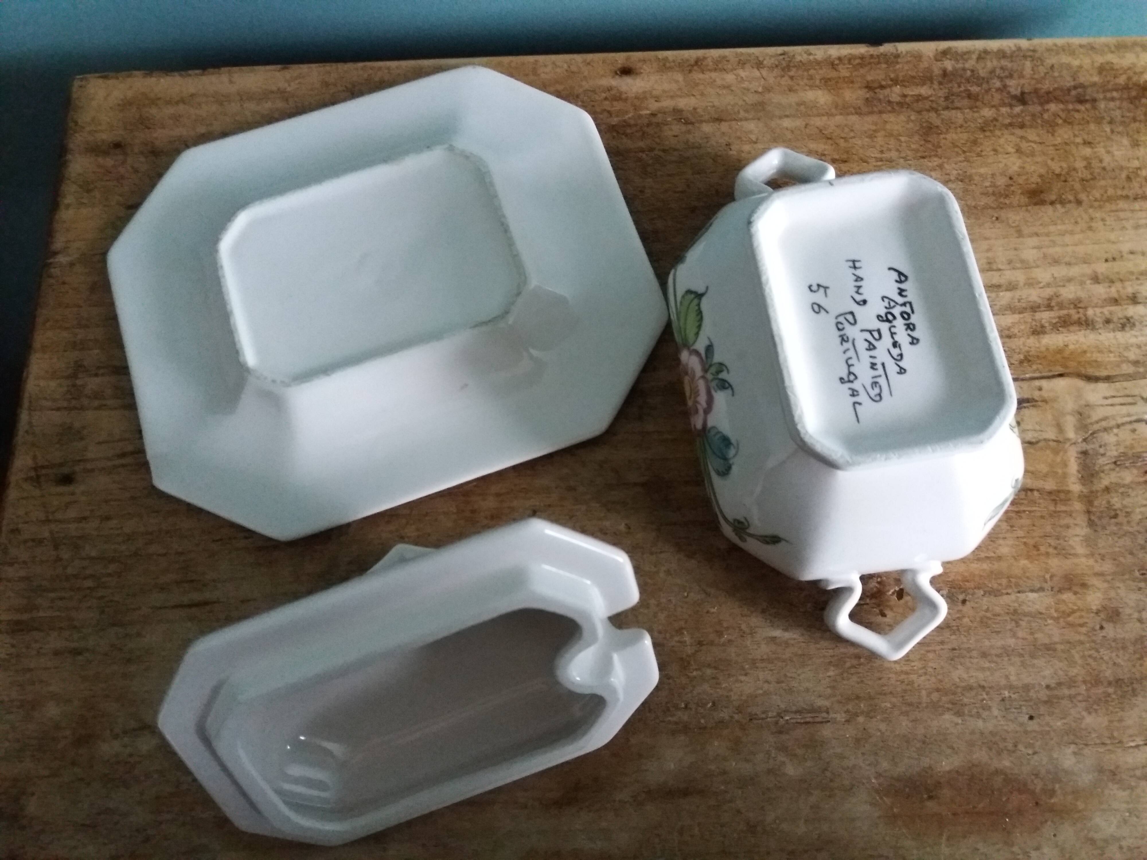 Sugar or mustard bowl Anfora Agueda hand painted ceramic Portugal